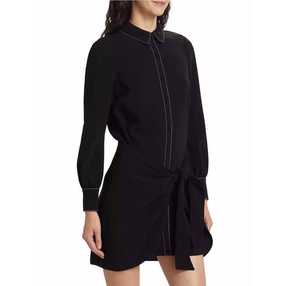 NEW CINQ A SEPT crepe gaby wrap skirt shirt dress in black/ivory - Picture 2 of 4